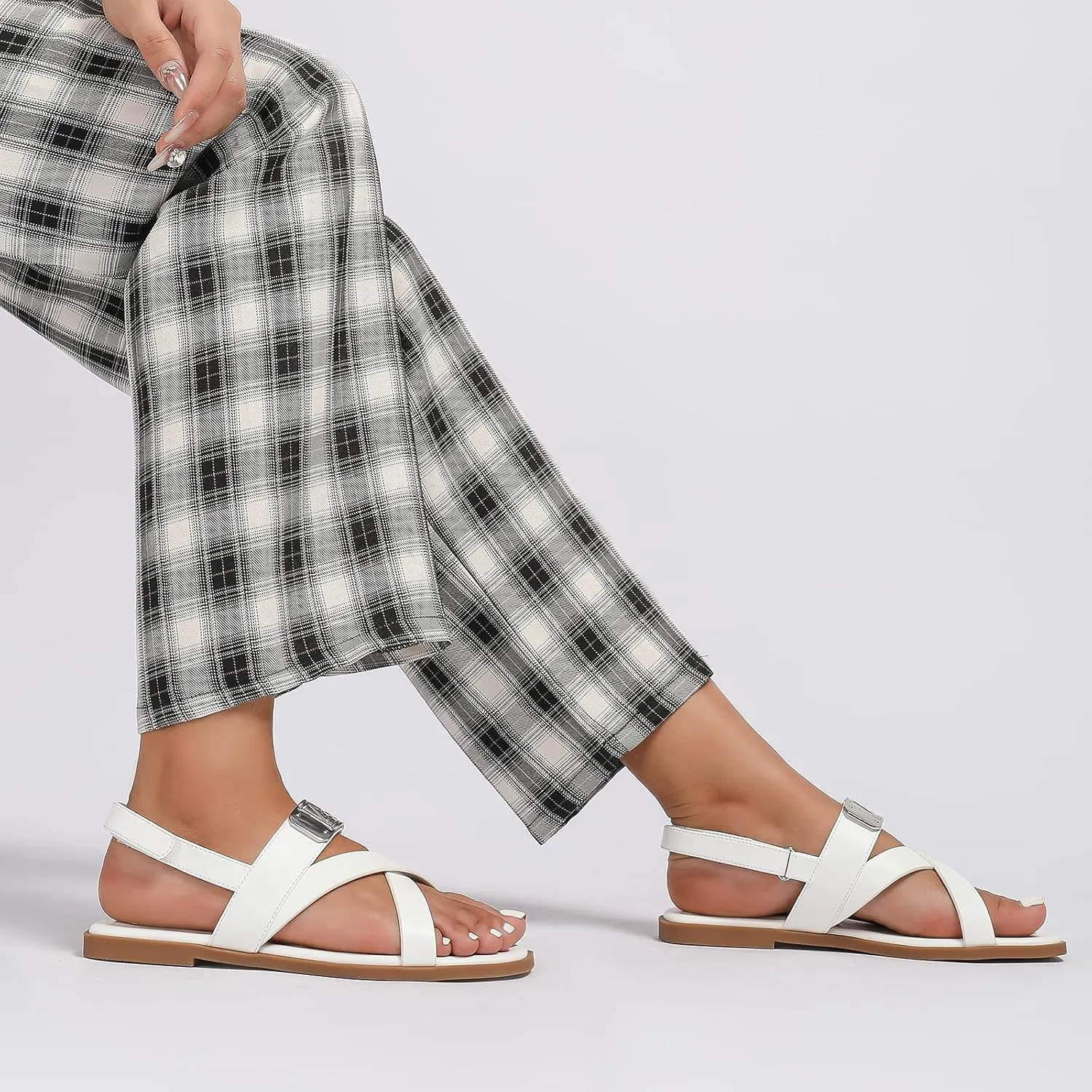 Women’s One Band Flat Sandals with Ankle Strap Back Counter Buckle Flat Sandals