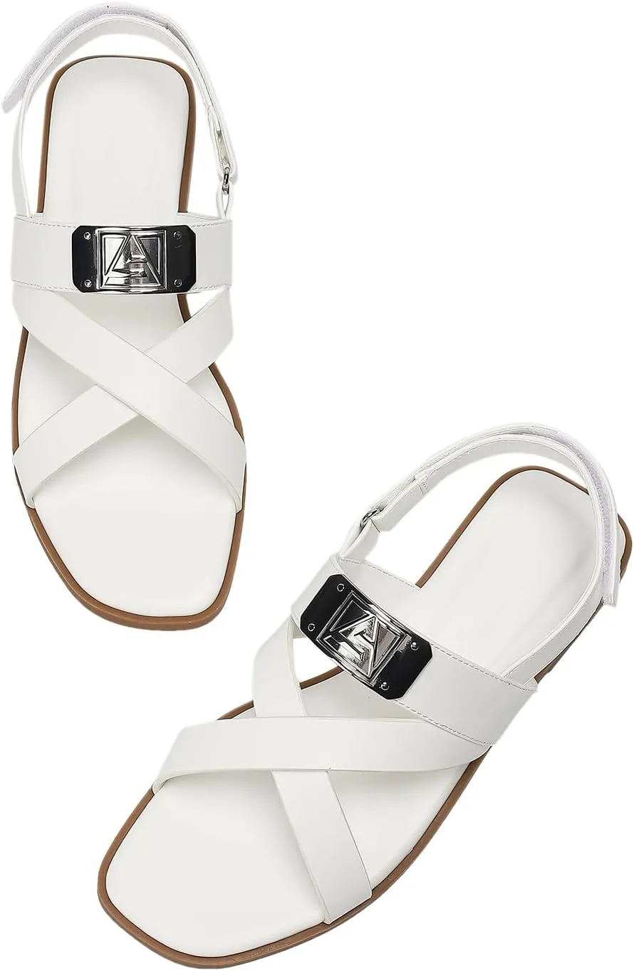 Women’s One Band Flat Sandals with Ankle Strap Back Counter Buckle Flat Sandals