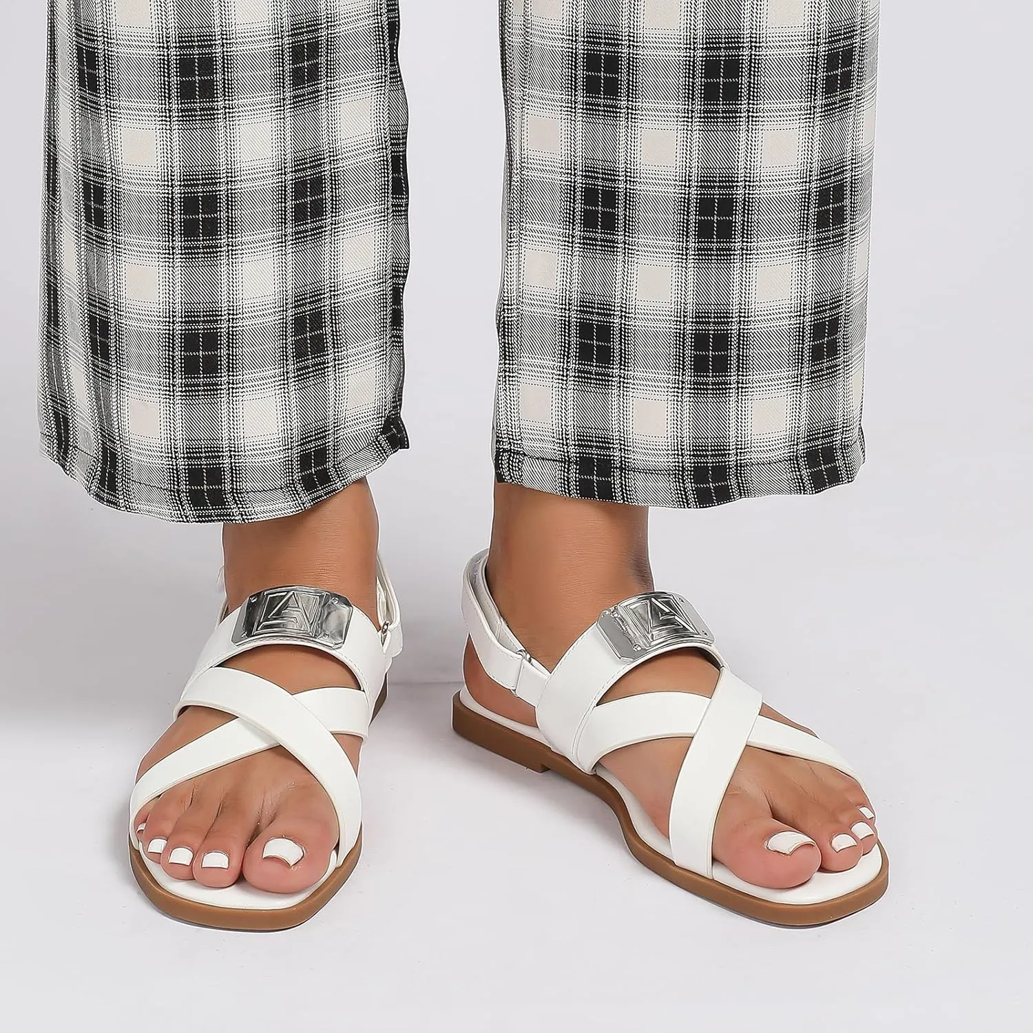 Women’s One Band Flat Sandals with Ankle Strap Back Counter Buckle Flat Sandals