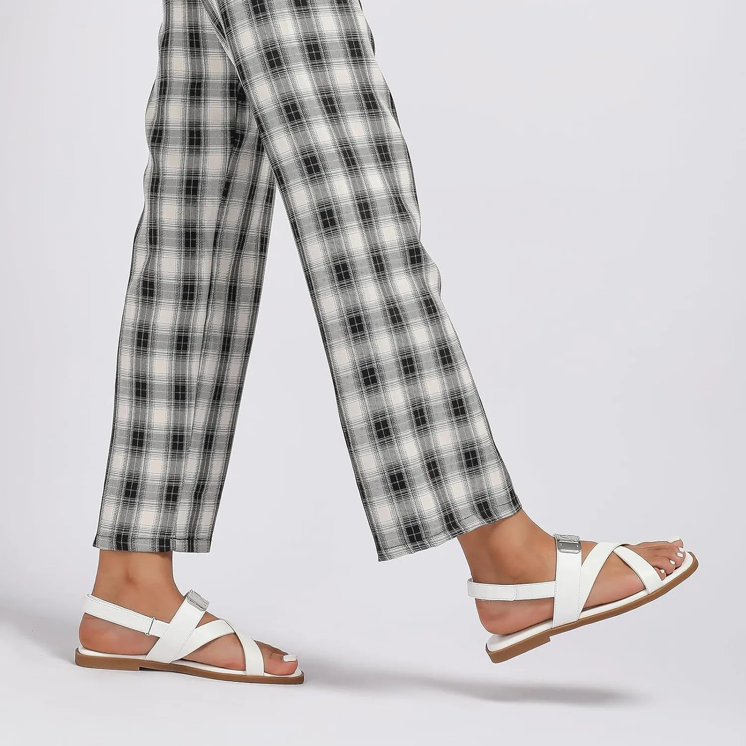 Women’s One Band Flat Sandals with Ankle Strap Back Counter Buckle Flat Sandals