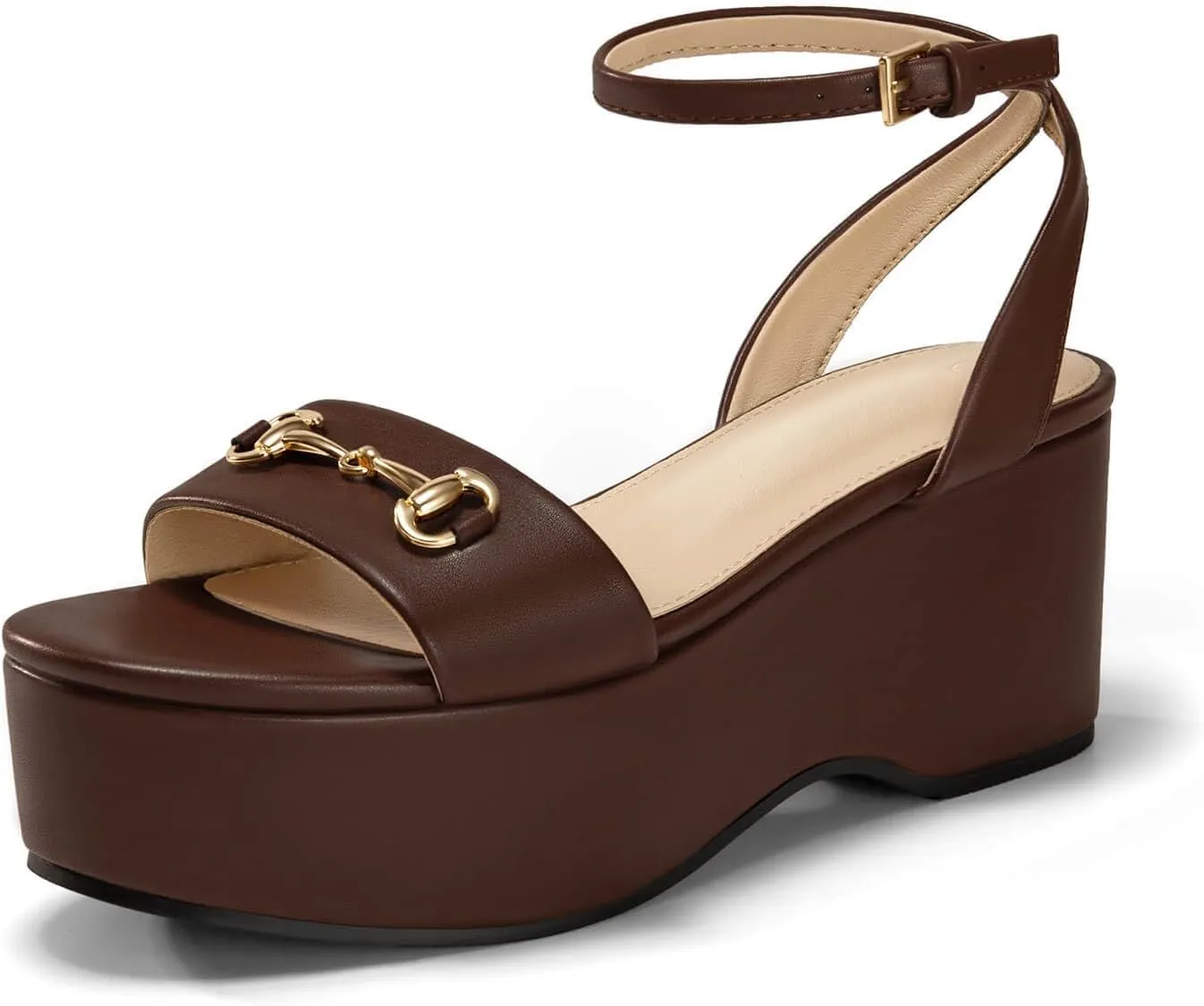 Womens Platform Sandals Chunky Wedges Heels Open Toe Ankle Strap Summer Dress Shoes with Metal Buckle
