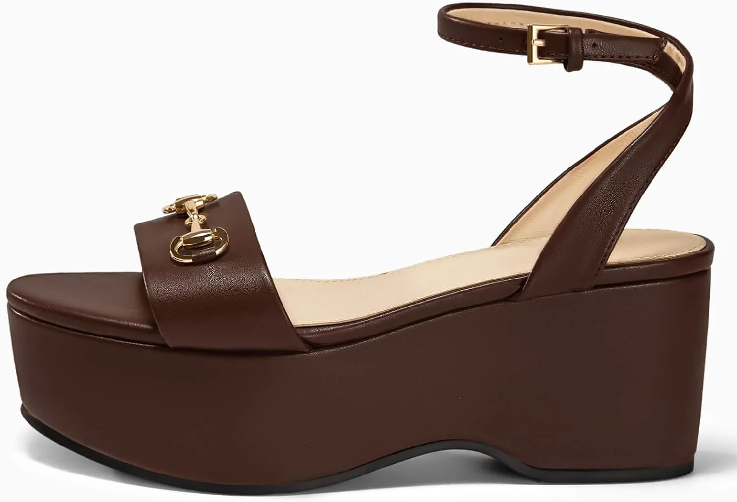 Womens Platform Sandals Chunky Wedges Heels Open Toe Ankle Strap Summer Dress Shoes with Metal Buckle