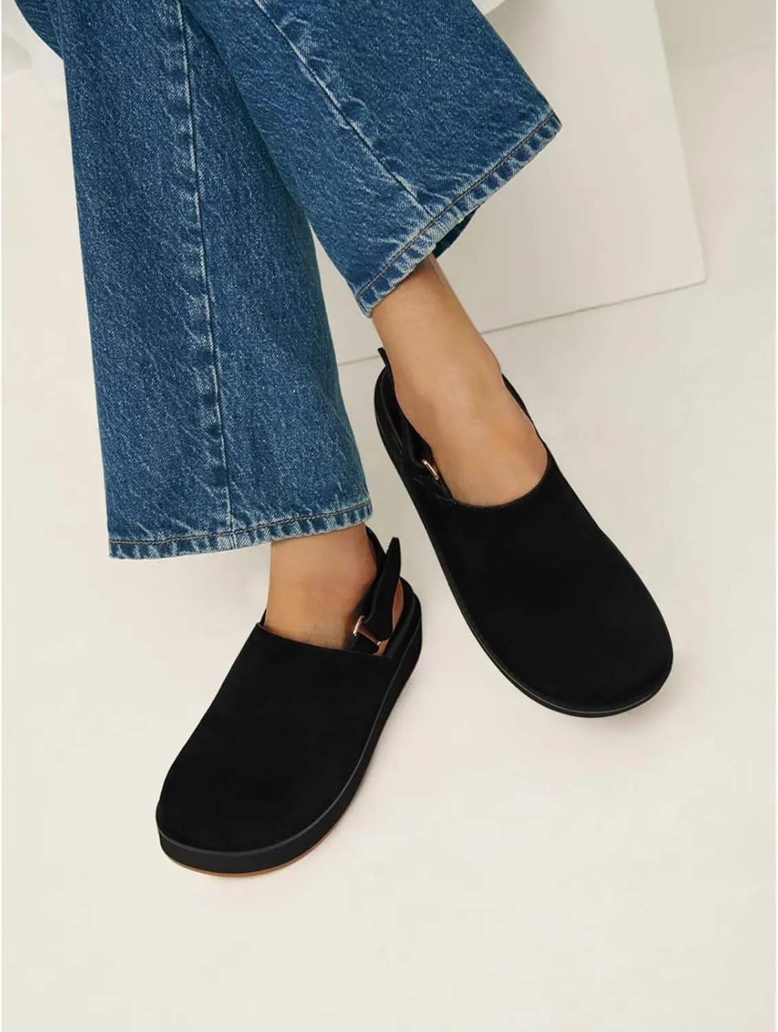 Women's Platform Slingback Clogs Suede Leather Short Ankle Mini Boots Comfy House Sneakers Anti-Slip Boot with Back Strap
