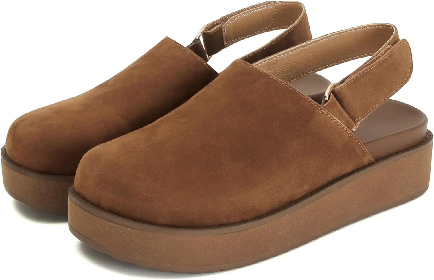Women's Platform Slingback Clogs Suede Leather Short Ankle Mini Boots Comfy House Sneakers Anti-Slip Boot with Back Strap