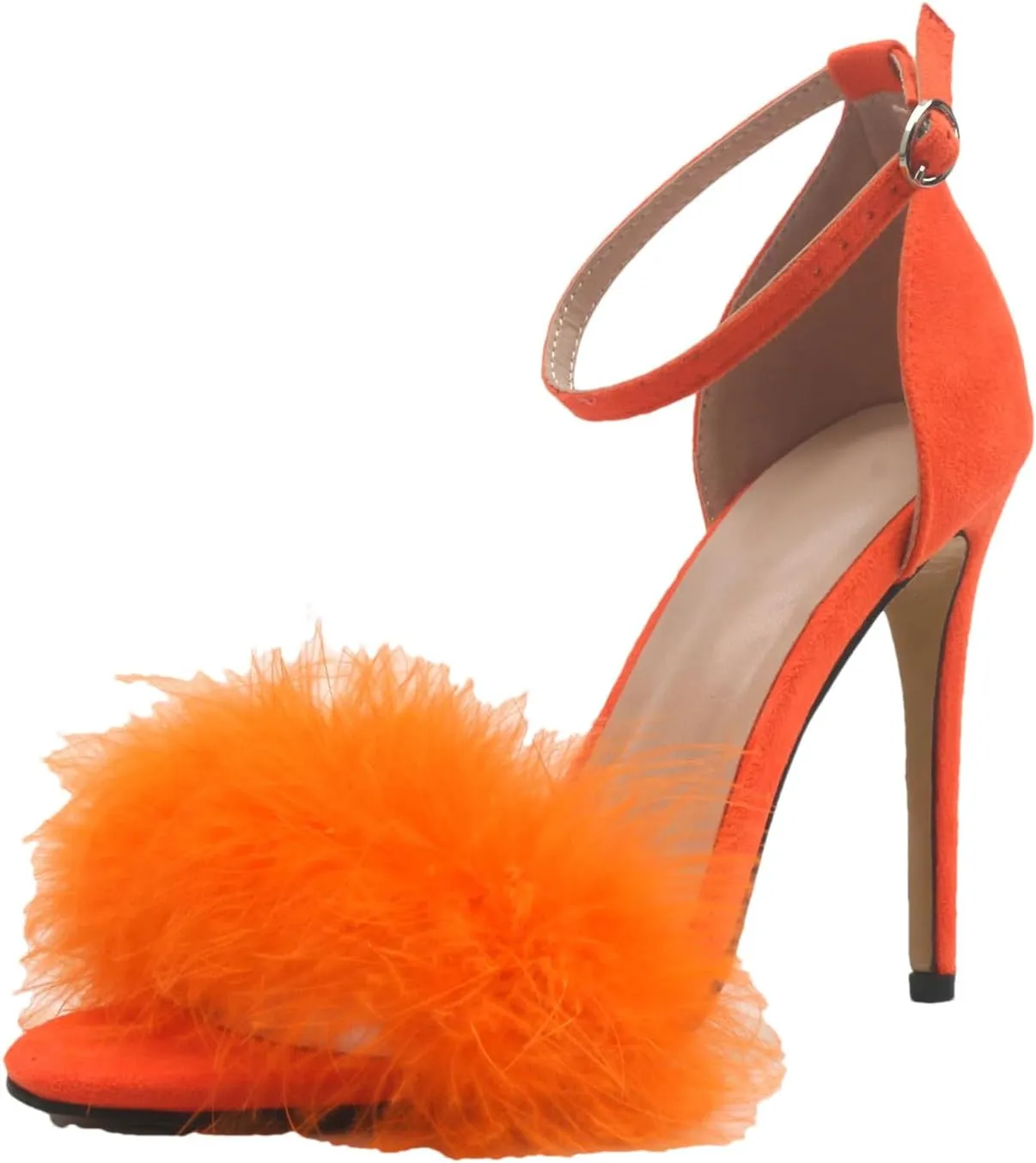 Women's Plush Ankle Strap Sandals, Peep Toe Soft Party Heels