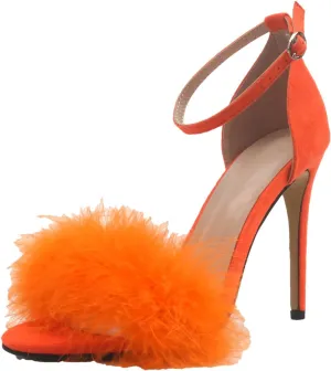 Women's Plush Ankle Strap Sandals, Peep Toe Soft Party Heels