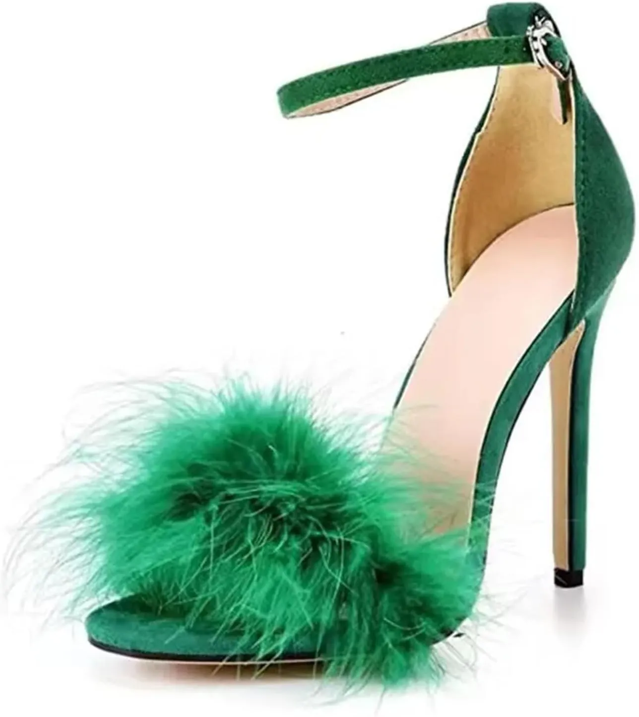 Women's Plush Ankle Strap Sandals, Peep Toe Soft Party Heels