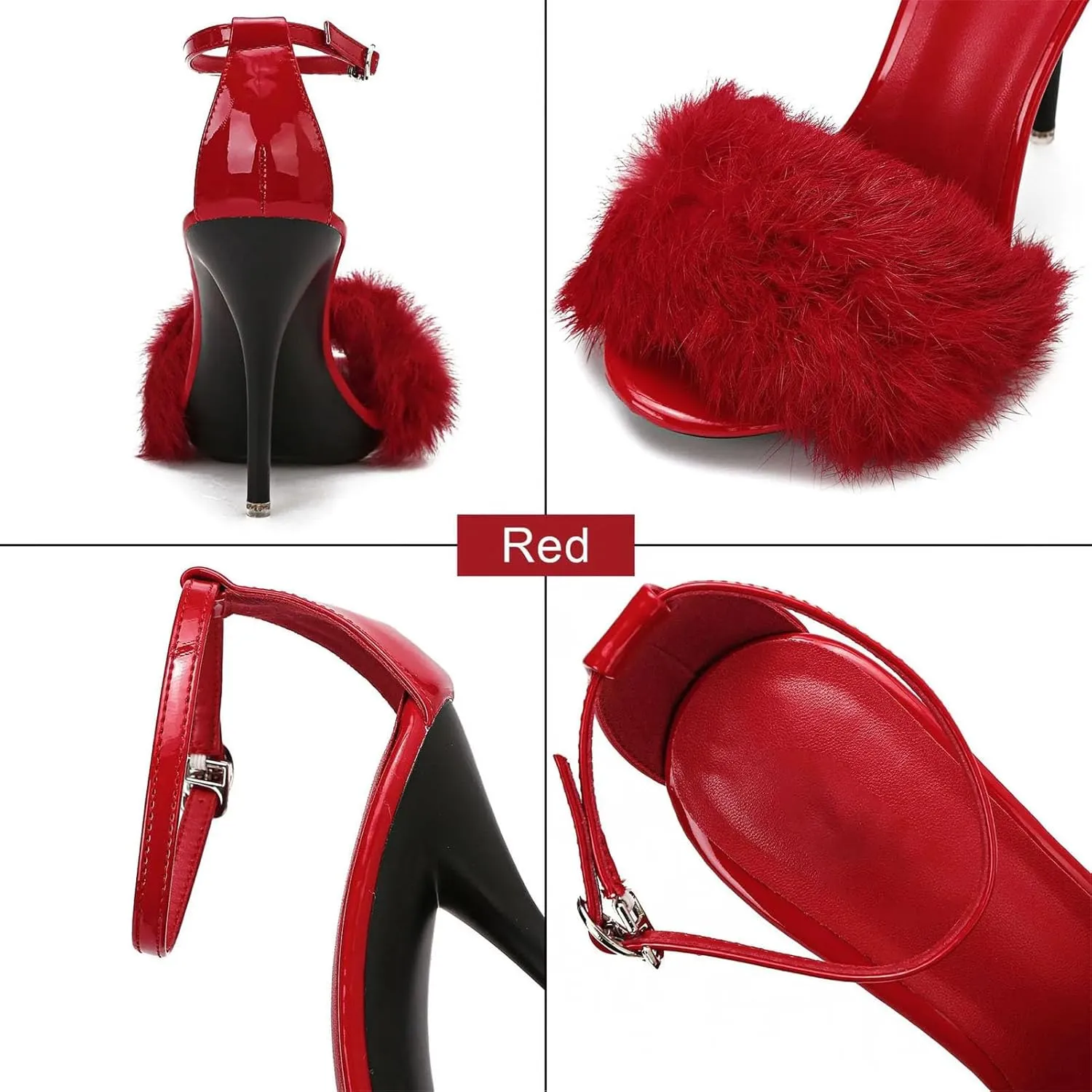 Women's Plush Ankle Strap Sandals, Soft Stiletto Party Heels