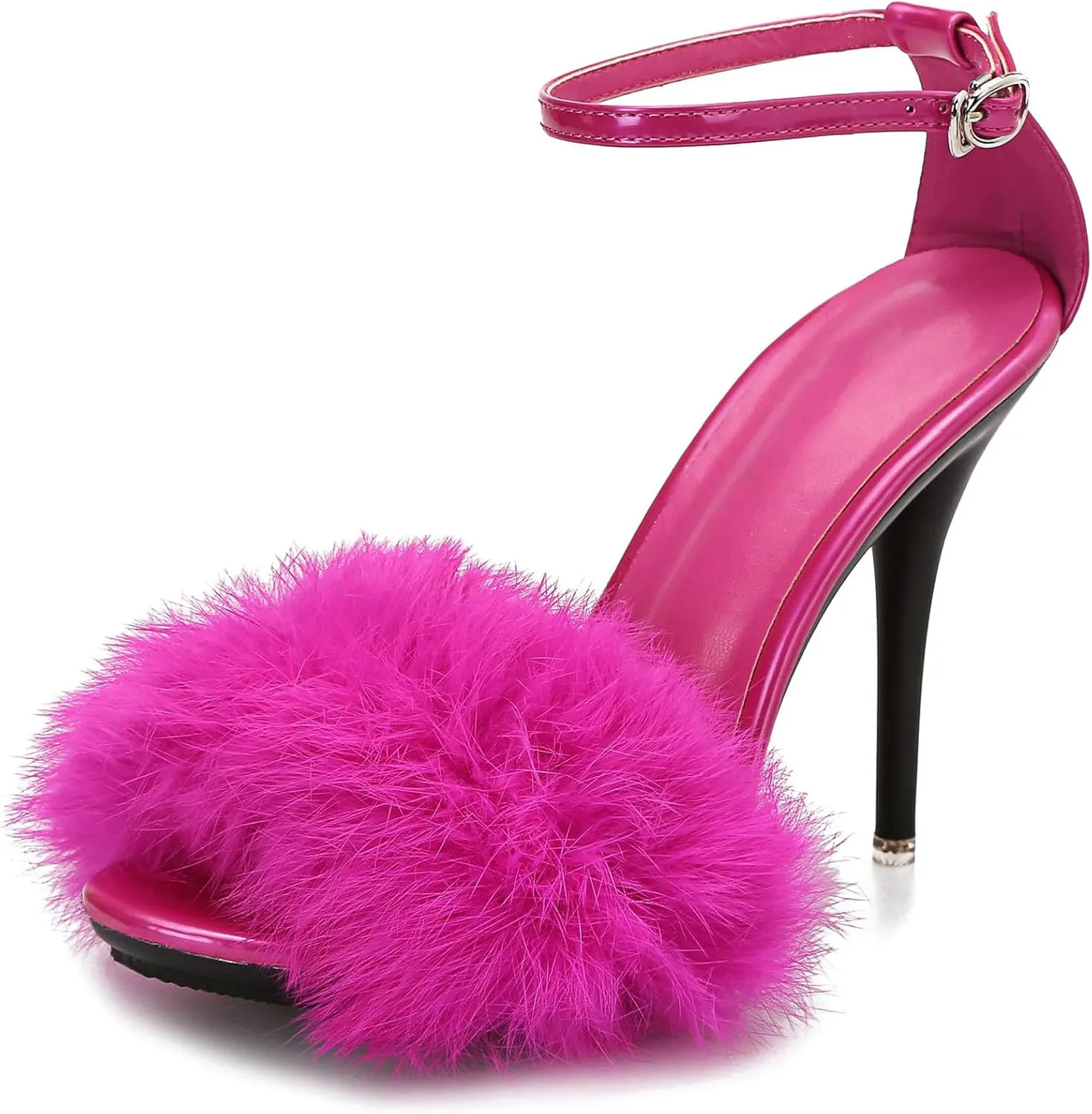 Women's Plush Ankle Strap Sandals, Soft Stiletto Party Heels