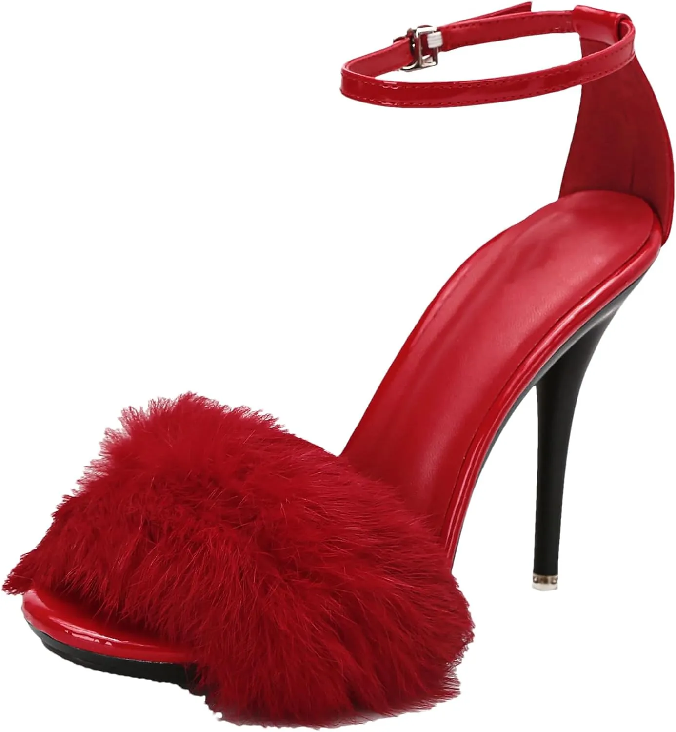 Women's Plush Ankle Strap Sandals, Soft Stiletto Party Heels