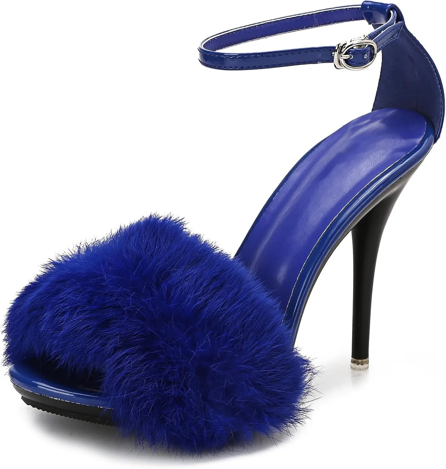 Women's Plush Ankle Strap Sandals, Soft Stiletto Party Heels