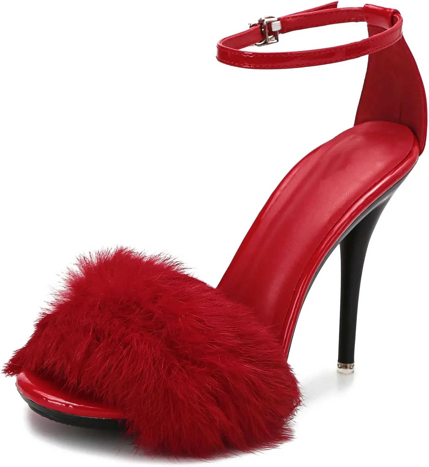 Women's Plush Ankle Strap Sandals, Soft Stiletto Party Heels