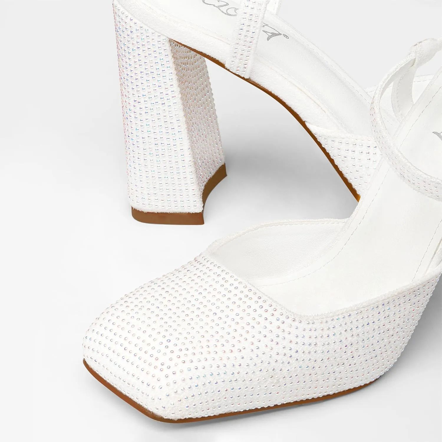 Women's Rhinestone Closed Square Toe Chunky High Heel Sandals Ankle Strap Buckle Slingback Party Dress Pumps Shoes