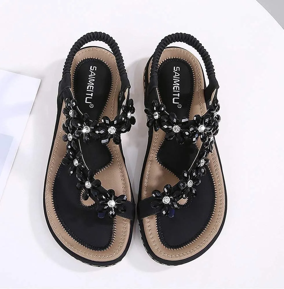 Womens Sandals Summer Dressy Flat Sandals Casual Comfortable Beach Bohemian Sandal Flat Shoes
