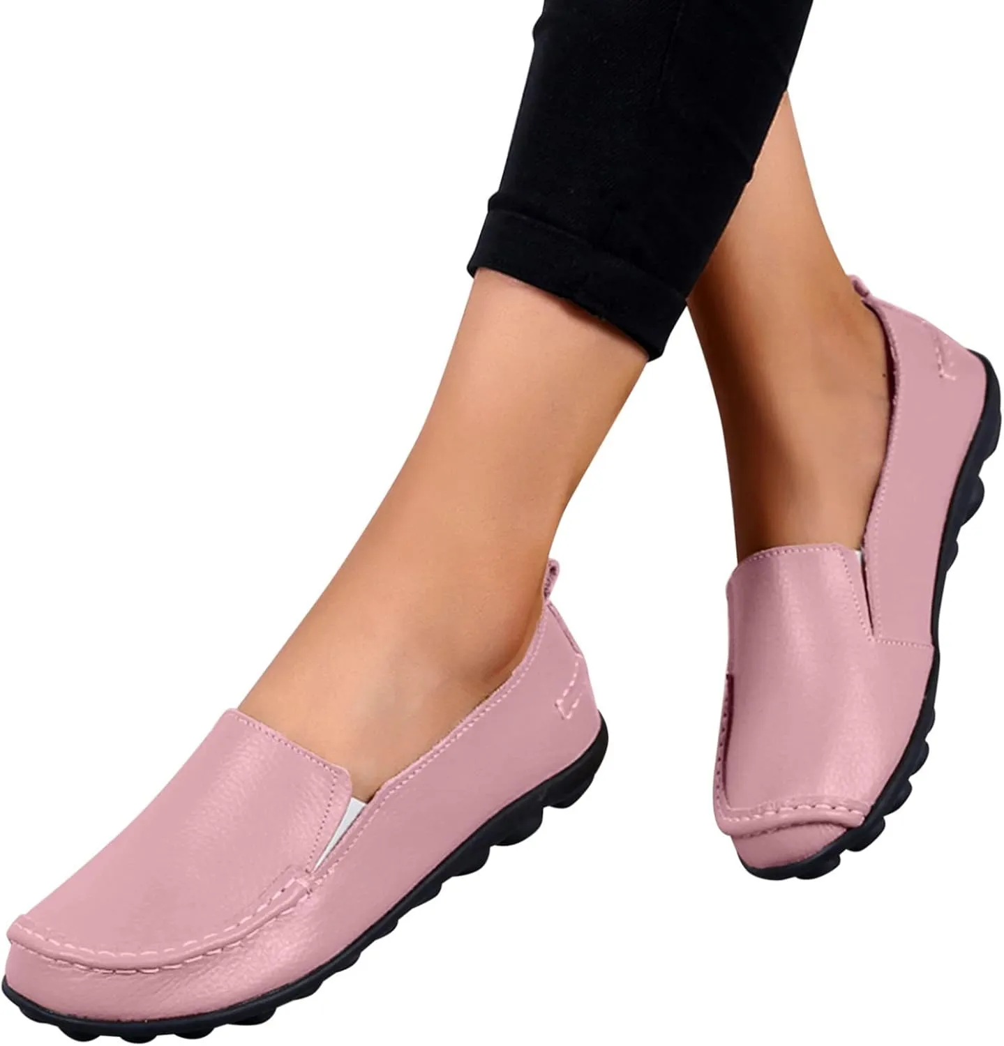 Women's Slip On Leather Shoes Soft Flat Soled Non Slip Elderly Loafers Orthopedic Slip-On Loafers Work Shoes