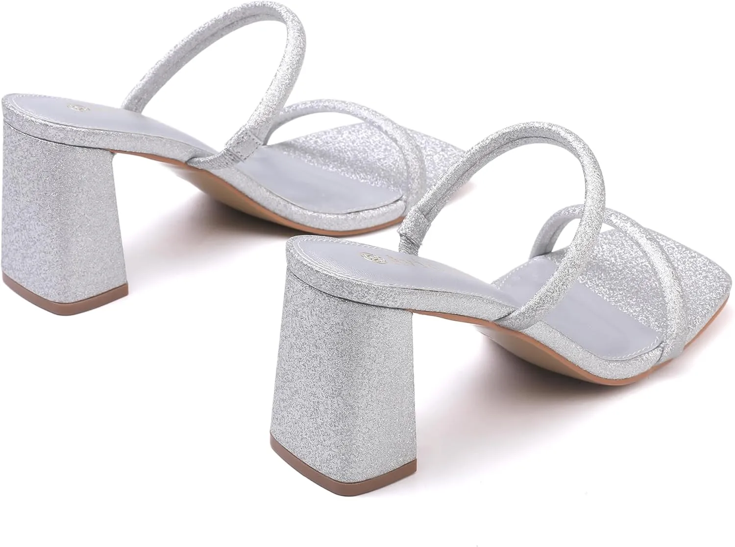 Women's Square Open Toe Heeled Sandals Two Strap Mules Slip On Block Chunky Mid Heels Sandals