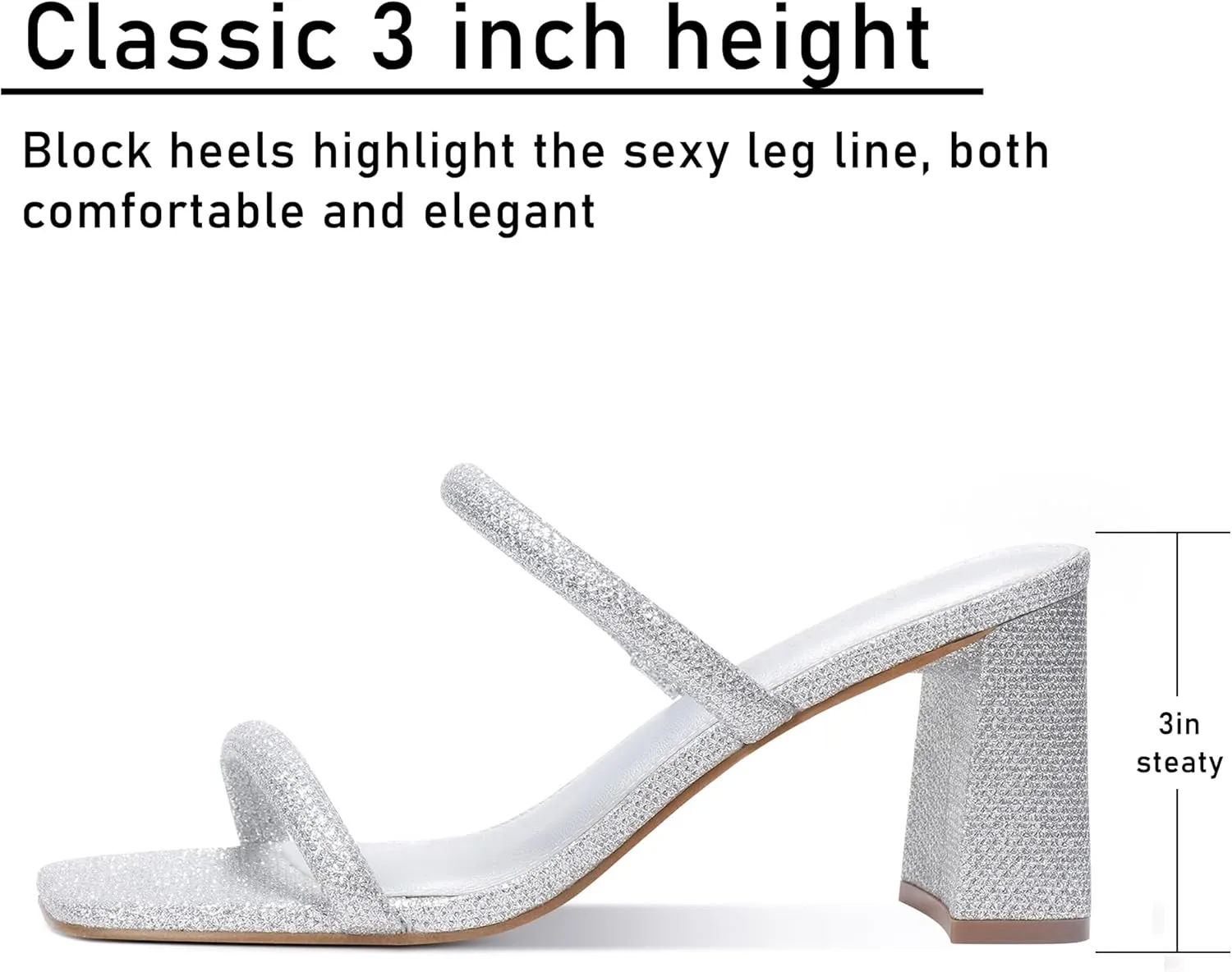 Women's Square Open Toe Heeled Sandals Two Strap Mules Slip On Block Chunky Mid Heels Sandals
