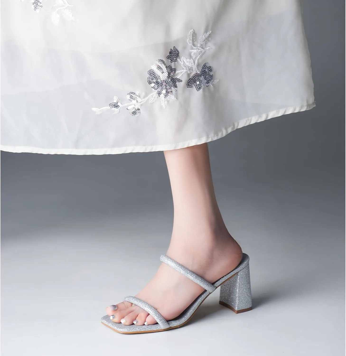 Women's Square Open Toe Heeled Sandals Two Strap Mules Slip On Block Chunky Mid Heels Sandals
