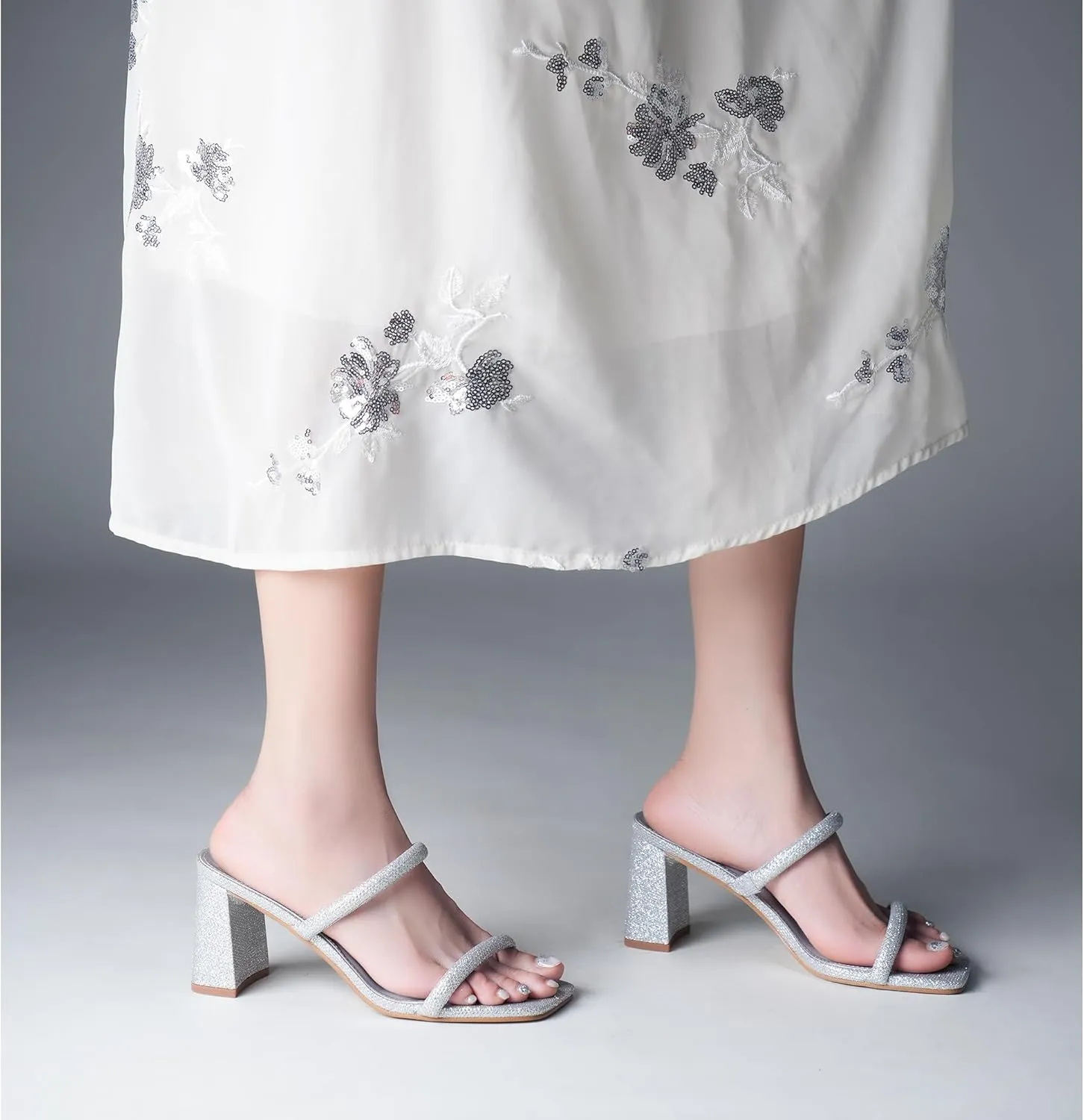 Women's Square Open Toe Heeled Sandals Two Strap Mules Slip On Block Chunky Mid Heels Sandals