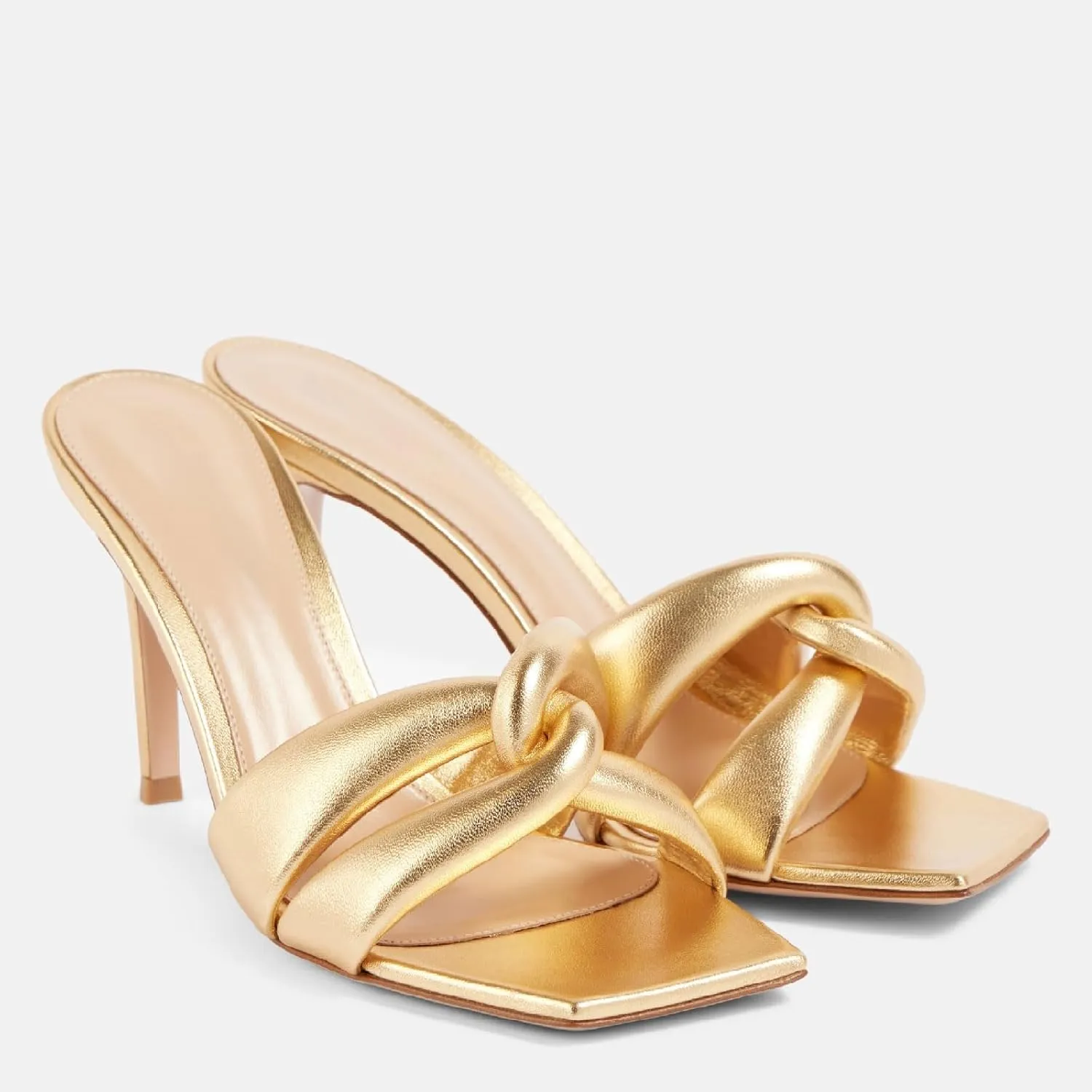 Women's Stiletto Heel Square Open Toe Crisscross Slide Sandals Comfortable Slip On High Heel Backless Cross Strap Mule Shoes Prom Party Heeled Sandals for Women