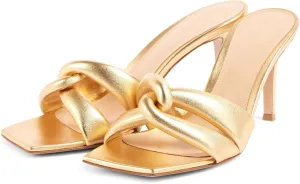 Women's Stiletto Heel Square Open Toe Crisscross Slide Sandals Comfortable Slip On High Heel Backless Cross Strap Mule Shoes Prom Party Heeled Sandals for Women
