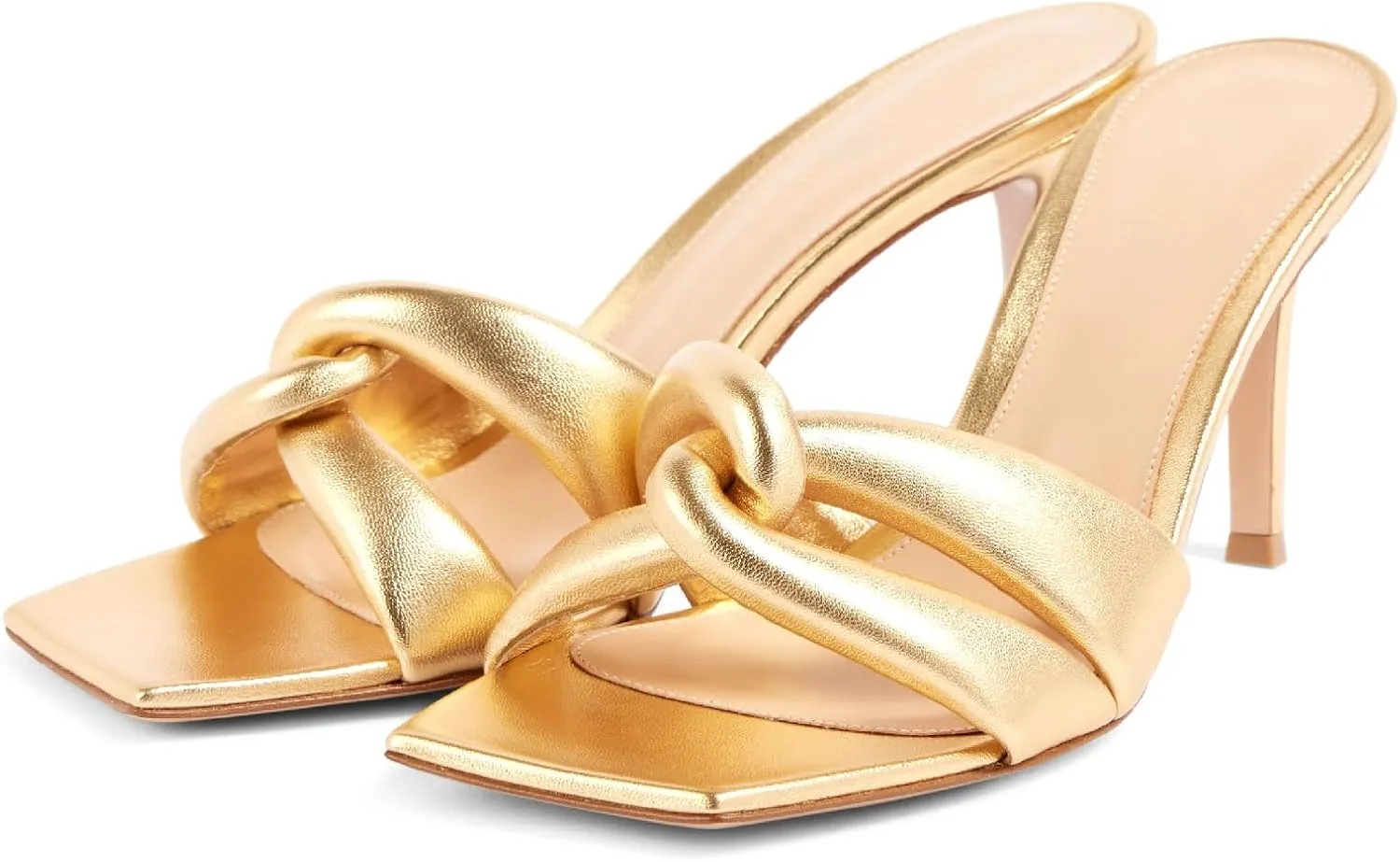 Women's Stiletto Heel Square Open Toe Crisscross Slide Sandals Comfortable Slip On High Heel Backless Cross Strap Mule Shoes Prom Party Heeled Sandals for Women
