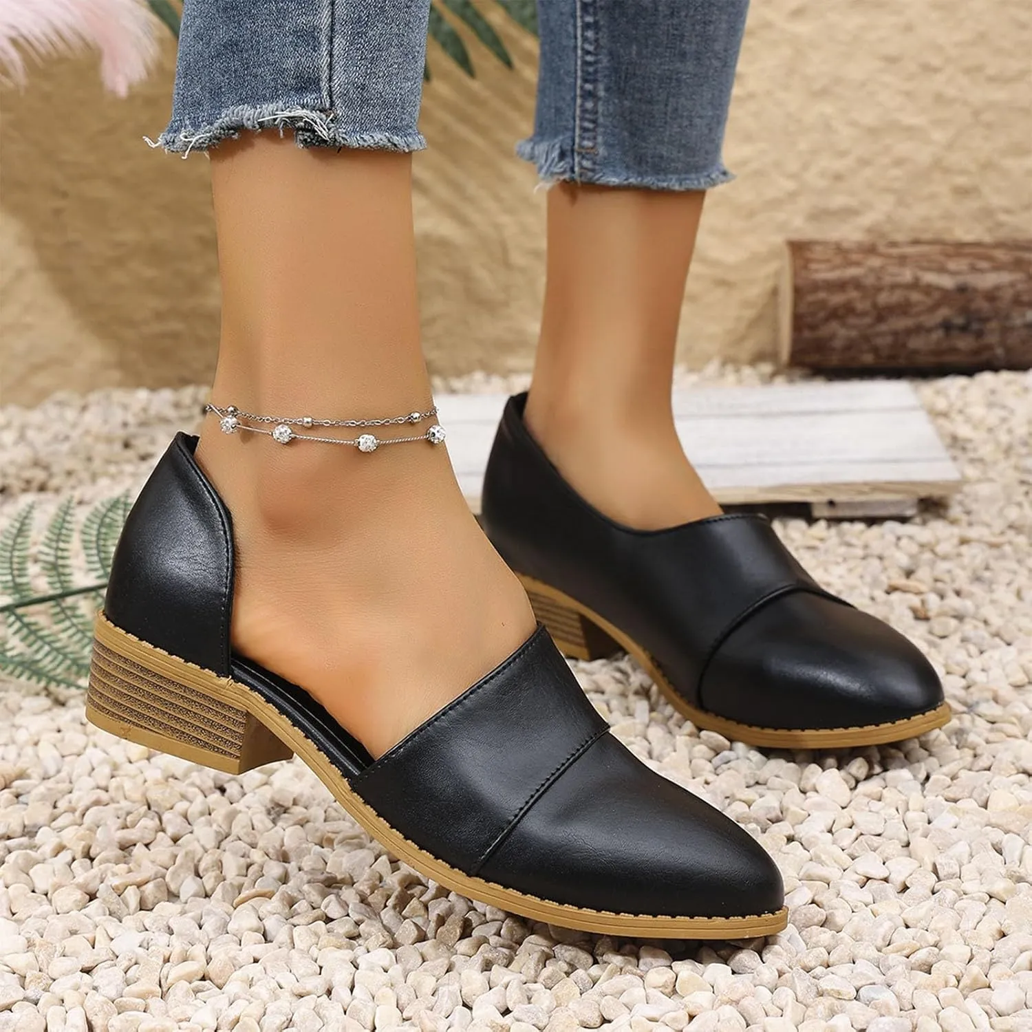 Women's Summer Boots 2025 Fashion Side Cut Out Flat Loafer Pointed Toe Chunky Block Low Heel Western Ankle Booties