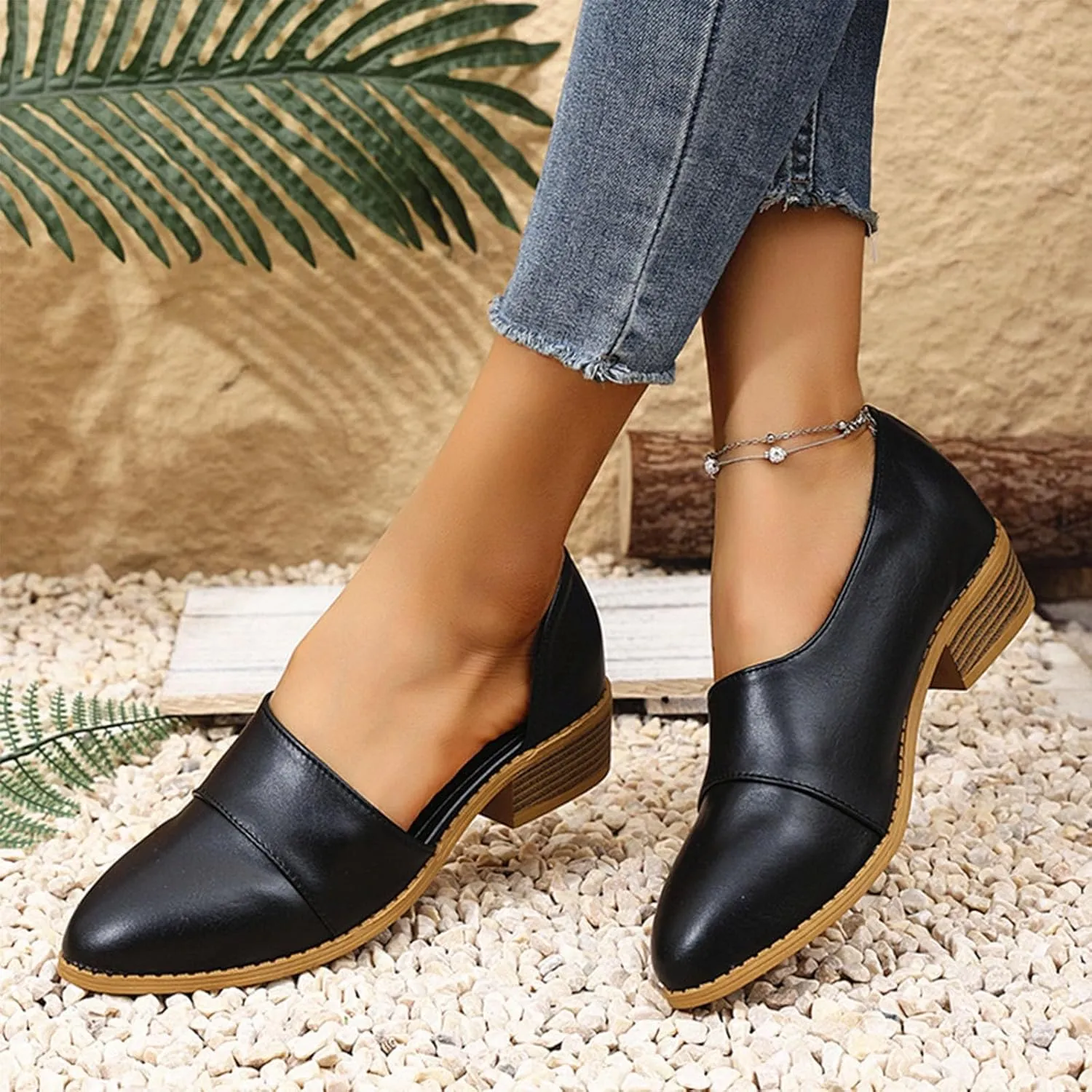 Women's Summer Boots 2025 Fashion Side Cut Out Flat Loafer Pointed Toe Chunky Block Low Heel Western Ankle Booties