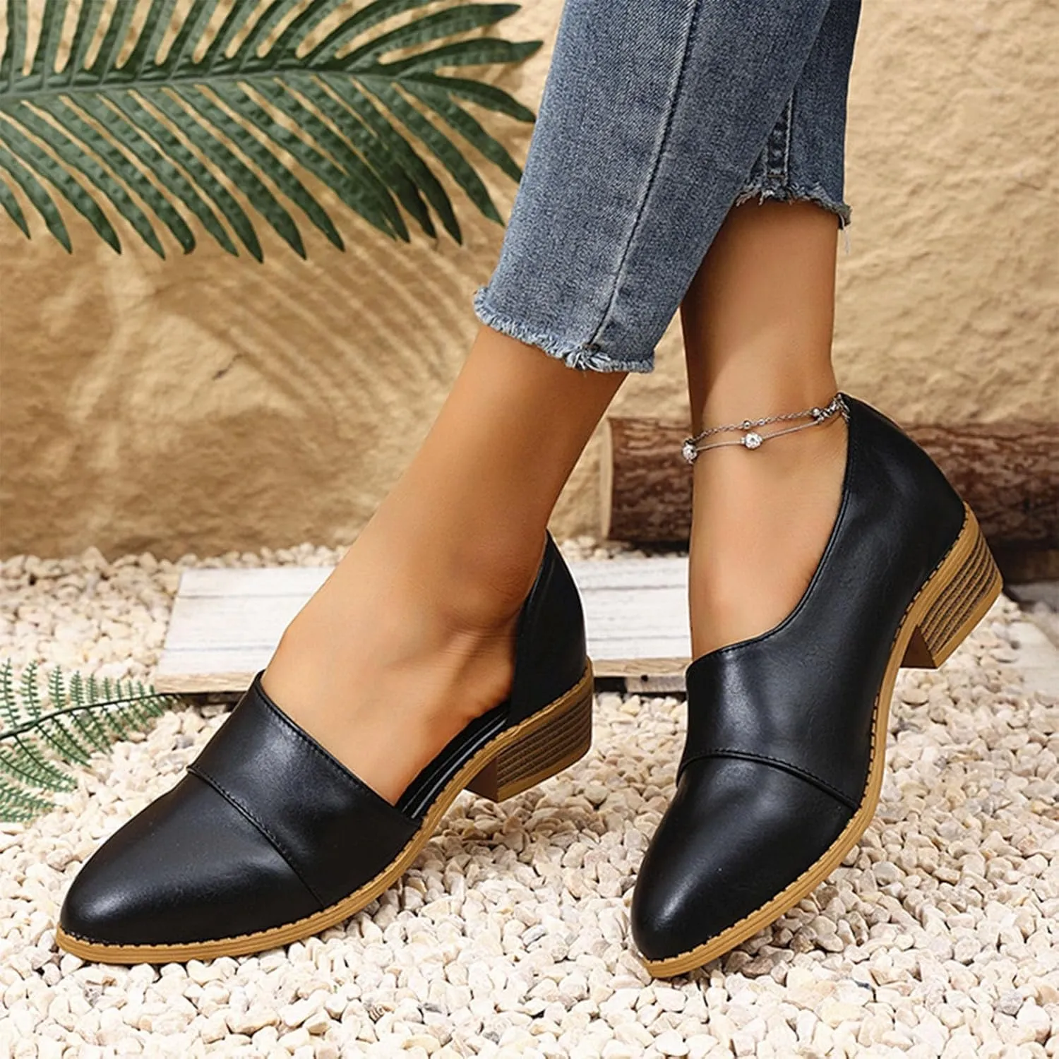 Women's Summer Boots 2025 Fashion Side Cut Out Flat Loafer Pointed Toe Chunky Block Low Heel Western Ankle Booties