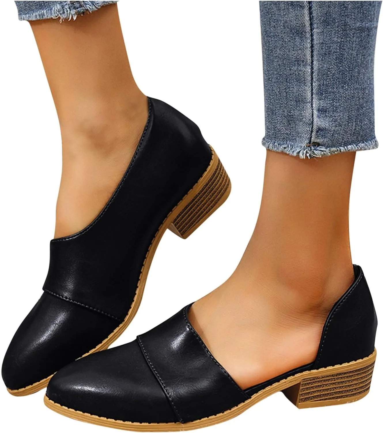 Women's Summer Boots 2025 Fashion Side Cut Out Flat Loafer Pointed Toe Chunky Block Low Heel Western Ankle Booties