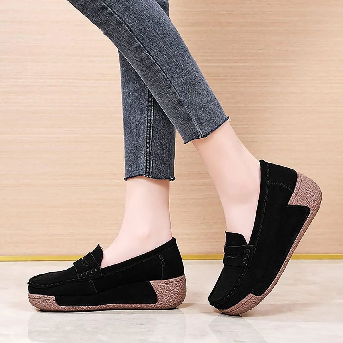 Women's Wedge Loafers Platform Sneakers Slip-ons Shoes for Casual Walking
