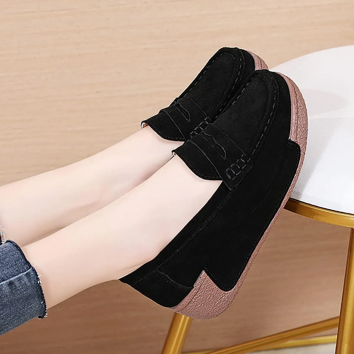 Women's Wedge Loafers Platform Sneakers Slip-ons Shoes for Casual Walking
