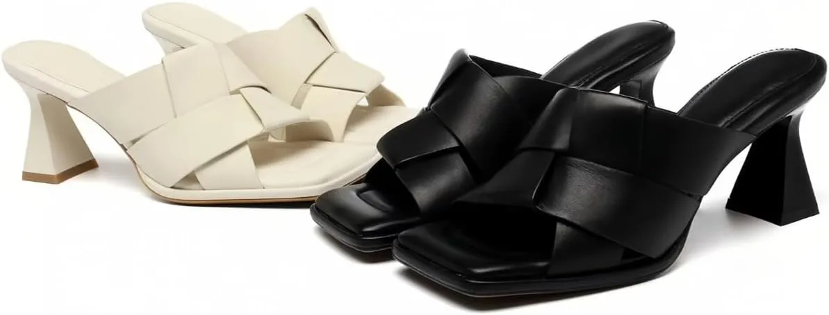 Woven Design Women's Pumps Kitten-Heel Genuine Leather Peep-Toe Sandals for Women Cool Comfort Elegance Casual&Office