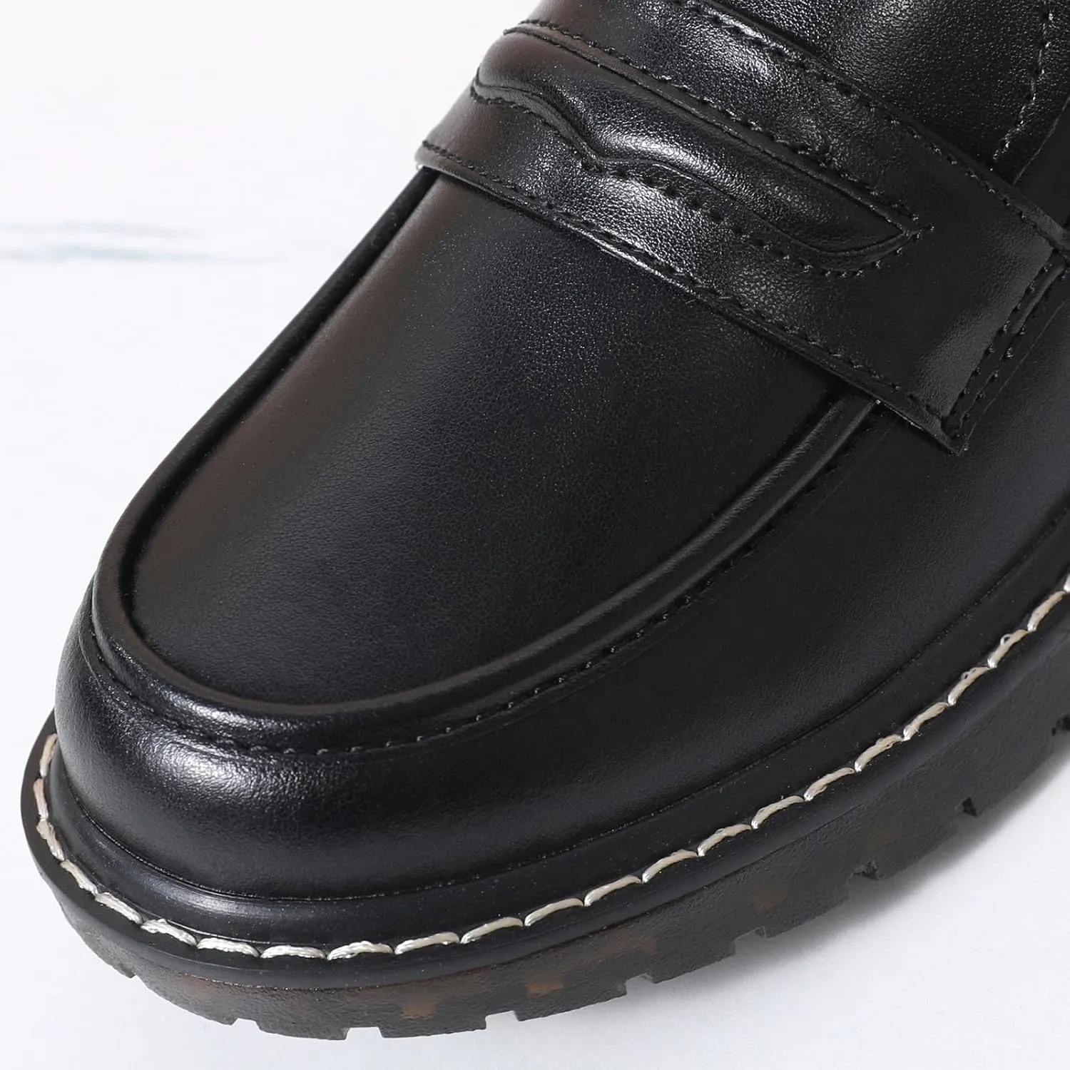 XMM Black Loafers for Women Chunky Loafer Shoes Penny Loafers Flats Lug Sole Lightweight Slip On Ladies Shoes Business Casual Dressy Comfortable Office Shoes