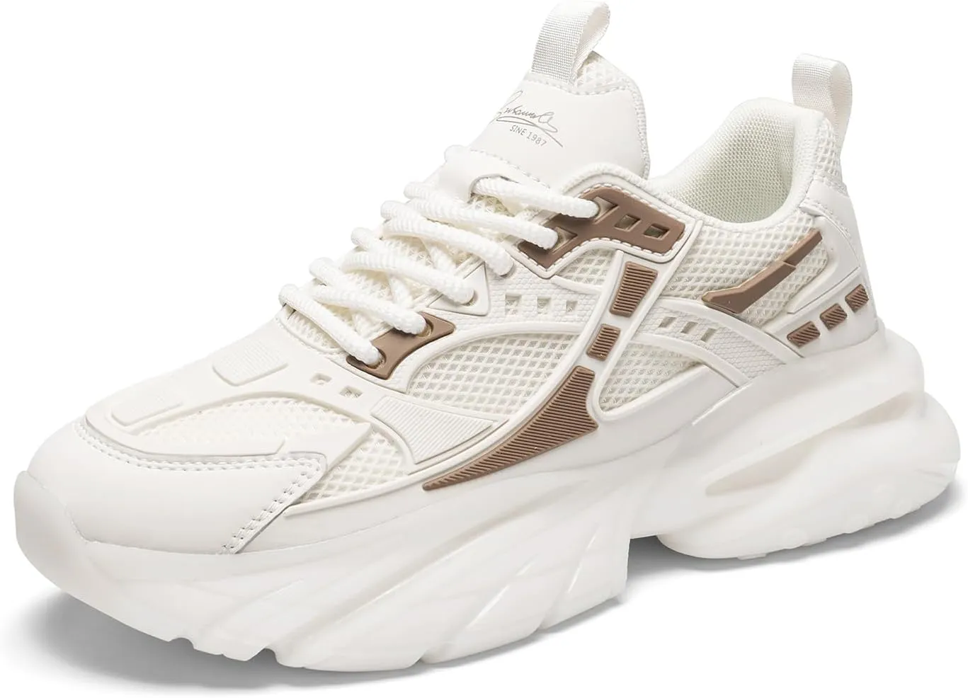 YCMM Casual Mesh Walking Shoes for Men Chunky Platform Sneakers Breathable Lace-Up Dad Style Footwear for Work Workout Everyday Use