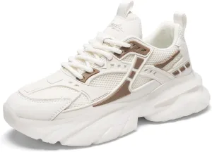 YCMM Casual Mesh Walking Shoes for Men Chunky Platform Sneakers Breathable Lace-Up Dad Style Footwear for Work Workout Everyday Use