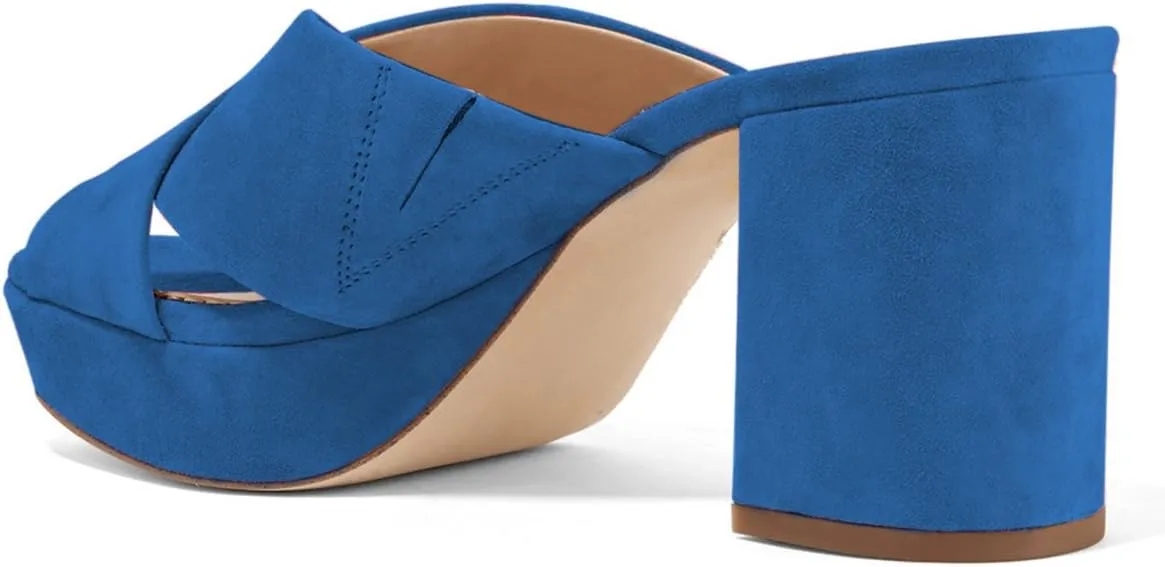 YDN Women Cross Strap Peep Toe Platform Chunky Block Heel Mules Pumps Slide Sandals Size 4-15 US