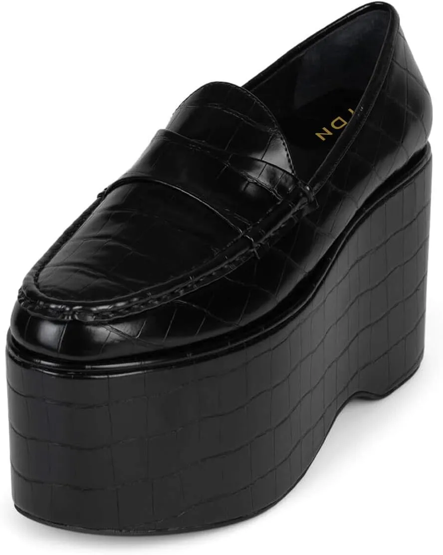 YDN Women's Platform Wedge High Heel Loafers Slip On Closed Rounded Toe Pumps Retro Office Leisure Party Shoes Size 4-16 US