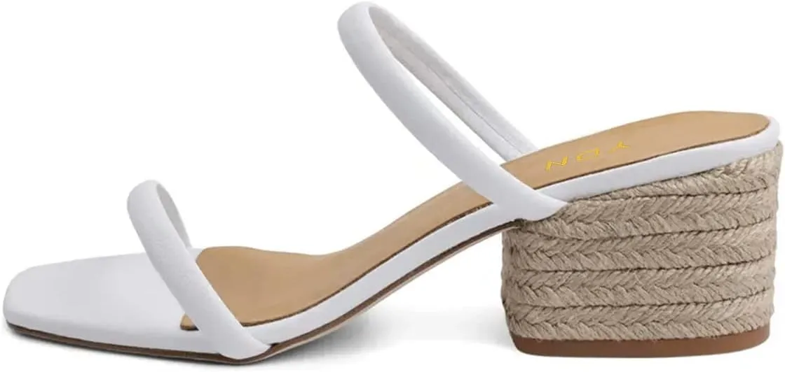 YDN Women’s Two Strap Low Block Heel Sandals,Square Open Toe Slides,Slip On Backless Mules 2 Inches Fashion Chic Dress Summer Shoes Size 4-15 US