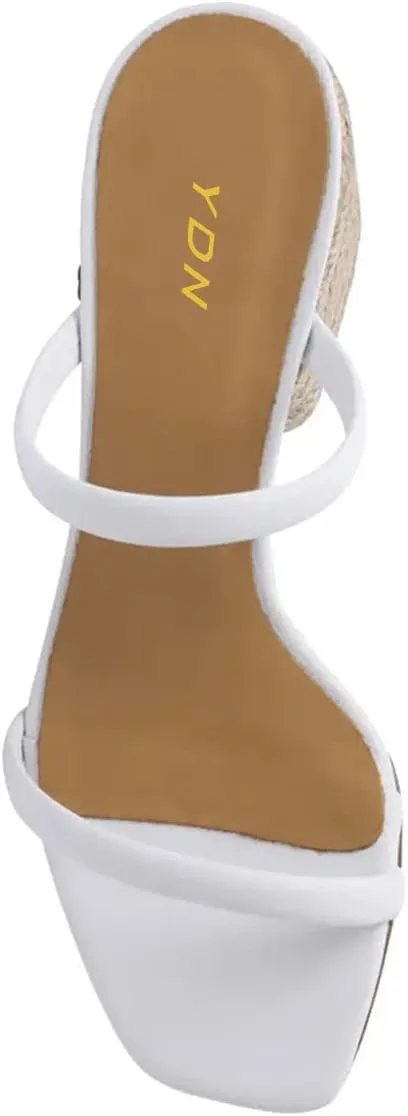 YDN Women’s Two Strap Low Block Heel Sandals,Square Open Toe Slides,Slip On Backless Mules 2 Inches Fashion Chic Dress Summer Shoes Size 4-15 US