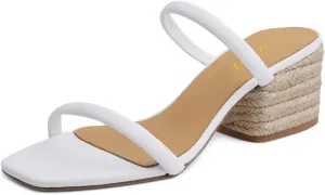 YDN Women’s Two Strap Low Block Heel Sandals,Square Open Toe Slides,Slip On Backless Mules 2 Inches Fashion Chic Dress Summer Shoes Size 4-15 US