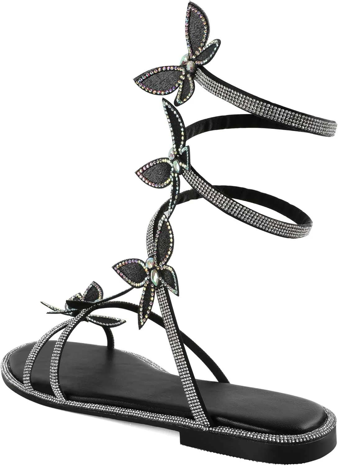 Zamikoo Flat Sandals for Women Rhinestone Wrap Around Open Toe Slip On Cute Flat Sandals for Summer Sparkly Slides Sandals