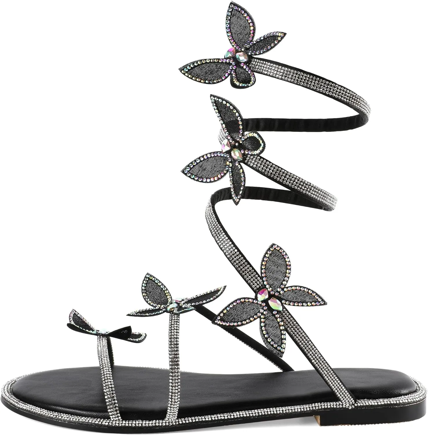 Zamikoo Flat Sandals for Women Rhinestone Wrap Around Open Toe Slip On Cute Flat Sandals for Summer Sparkly Slides Sandals