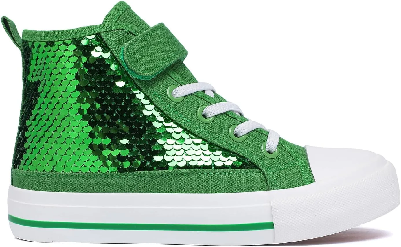 Zoroadke Kids Sparkle Sequins High Top Casual Adjustable Strap Canvas Shoes Girls and Boys Glitter Sneakers