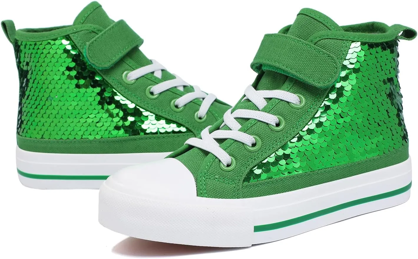 Zoroadke Kids Sparkle Sequins High Top Casual Adjustable Strap Canvas Shoes Girls and Boys Glitter Sneakers