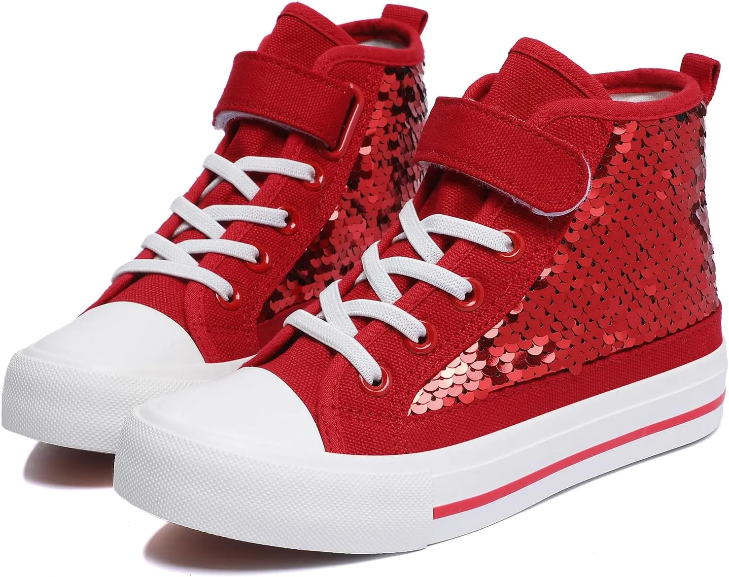 Zoroadke Kids Sparkle Sequins High Top Casual Adjustable Strap Canvas Shoes Girls and Boys Glitter Sneakers