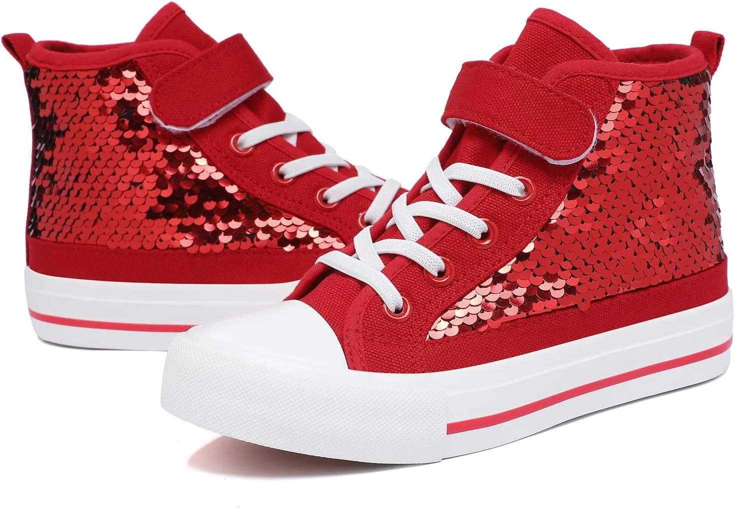 Zoroadke Kids Sparkle Sequins High Top Casual Adjustable Strap Canvas Shoes Girls and Boys Glitter Sneakers