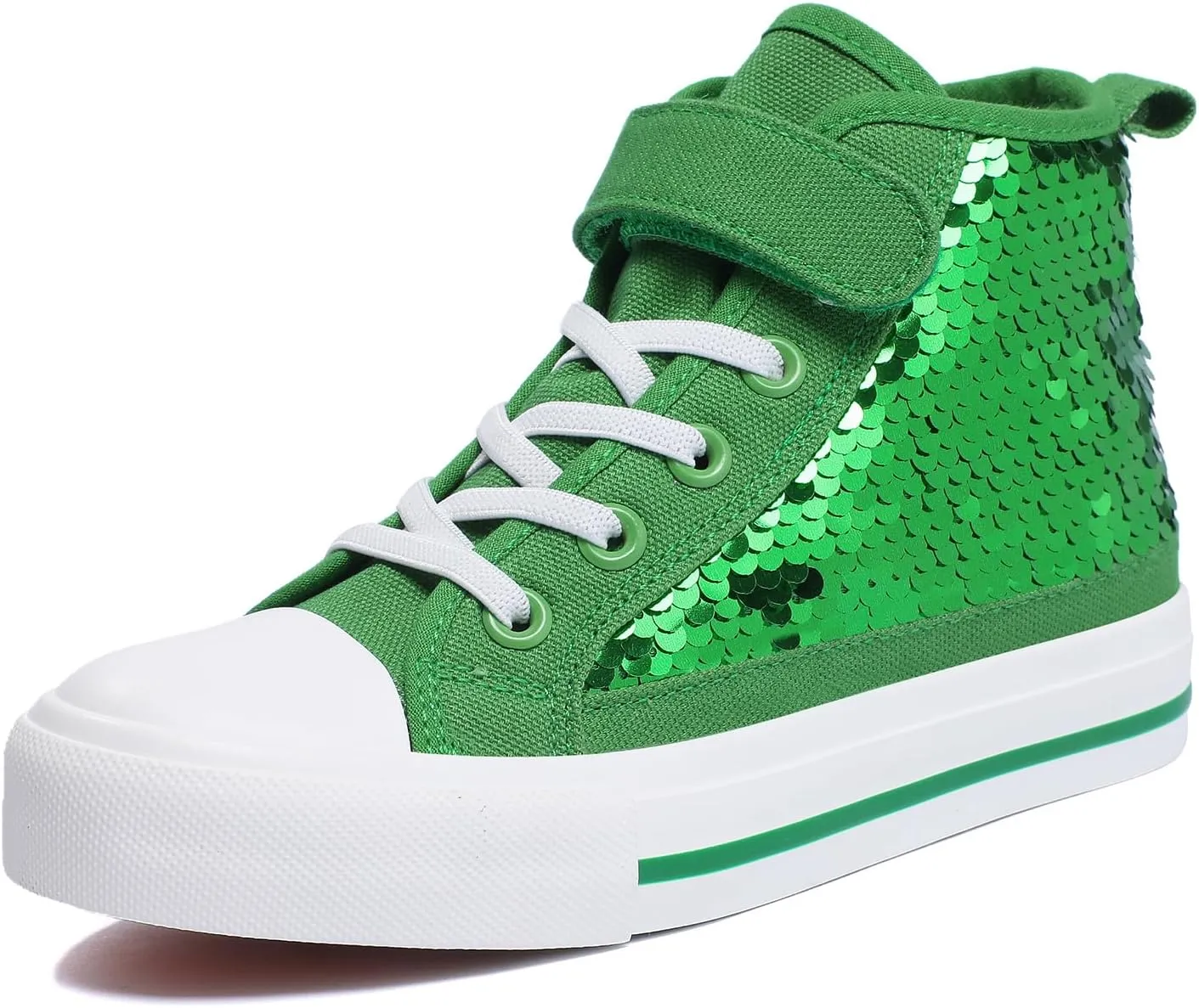 Zoroadke Kids Sparkle Sequins High Top Casual Adjustable Strap Canvas Shoes Girls and Boys Glitter Sneakers