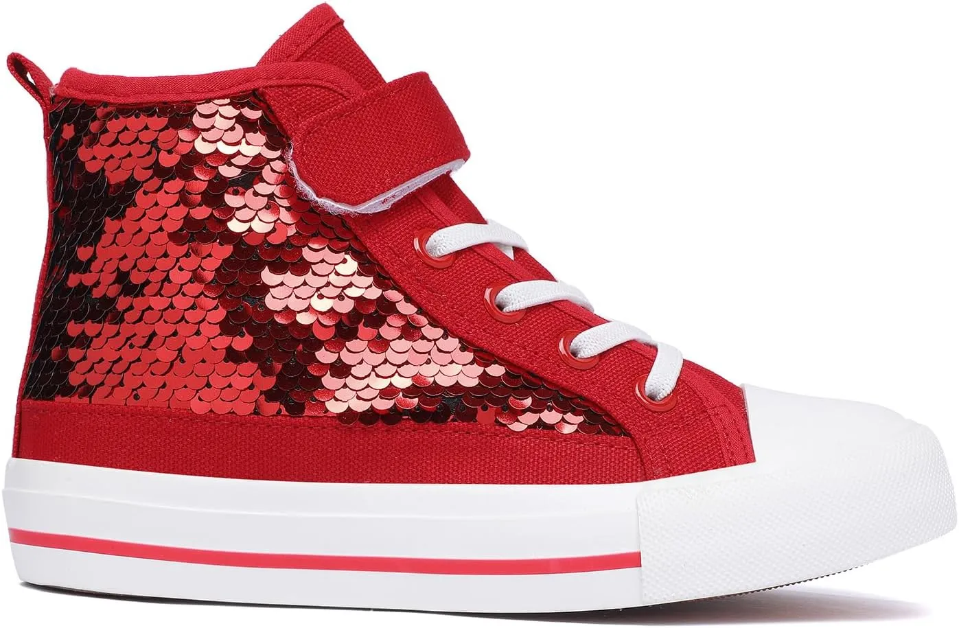 Zoroadke Kids Sparkle Sequins High Top Casual Adjustable Strap Canvas Shoes Girls and Boys Glitter Sneakers