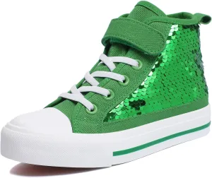 Zoroadke Kids Sparkle Sequins High Top Casual Adjustable Strap Canvas Shoes Girls and Boys Glitter Sneakers